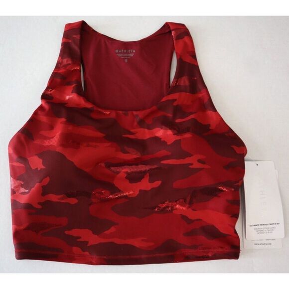 Athleta 984617-00-2 Women's Sz XS Red Luxe Camo Ultimate Printed Crop Top D-DD - Picture 1 of 8